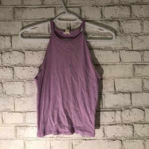 Ribbed Purple High Neck Tank Top